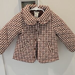 Max Studio Brown and White Checkered Puffer Jacket